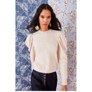 Ulla Johnson Beige Philo Cotton-Jersey Puff Statement Sleeve Sweatshirt Petite